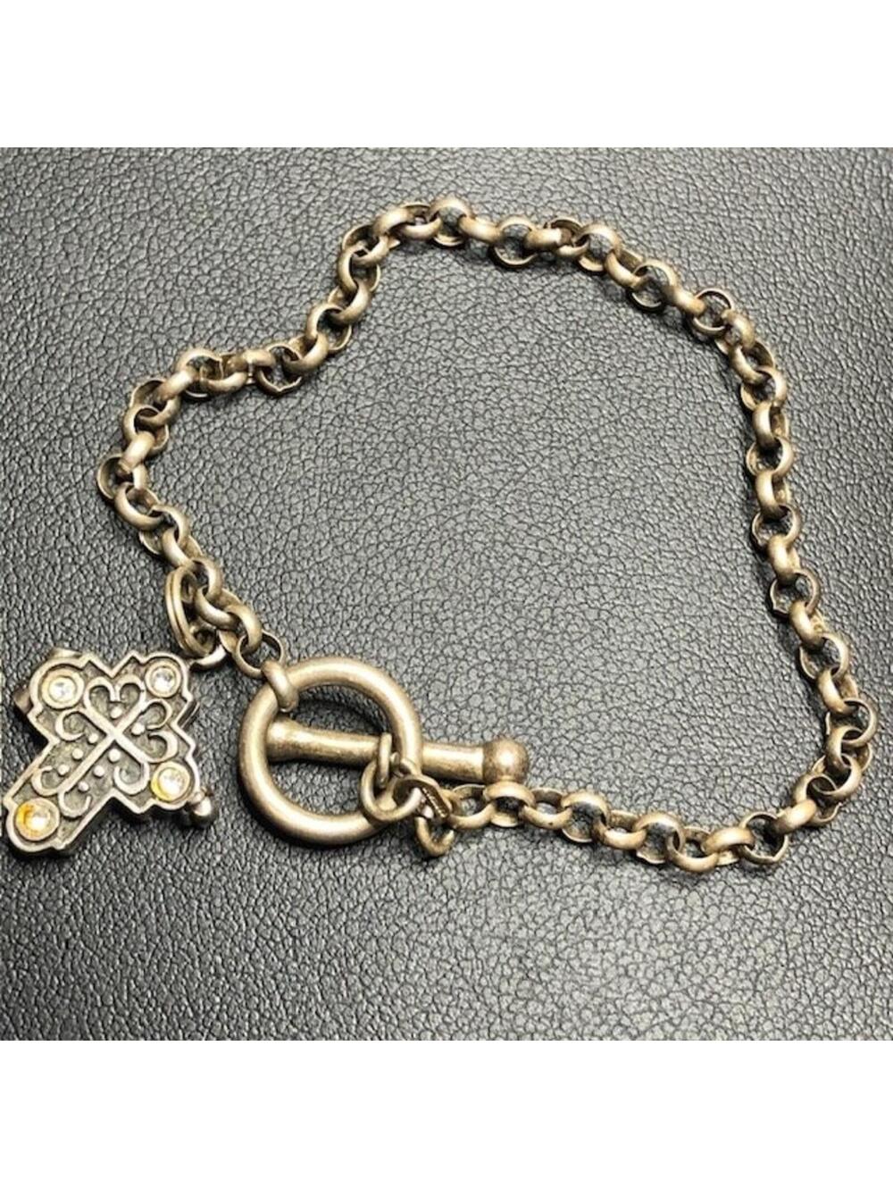 8790 Sterling 925 IBB Chain Bracelet Cross Charm Prayer Gothic Locket 7" 9.6gra